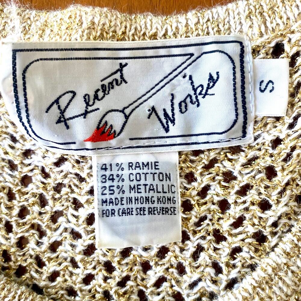 Vintage Gold Metallic Open Weave Sweater‎ Tank Glam Party Festi - Size Small - Picture 7 of 9